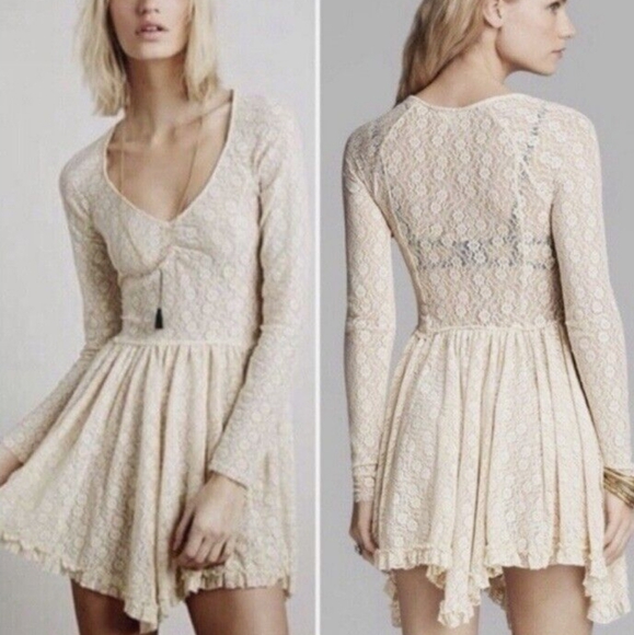 Free People Look Both Ways Dress Sheer Lace Nylon Stretch XS Ivory - Picture 1 of 11